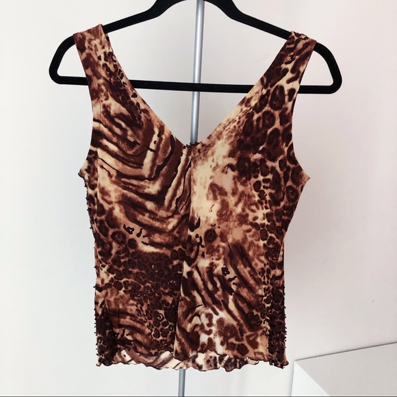 Leopard Cheetah Print Cowl Neck Sleeveless Blouse - Picture 2 of 2